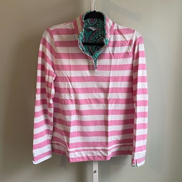 crown & ivy Jackets & Blazers - Crown & Ivy Pink and White Striped Pullover with Buttons